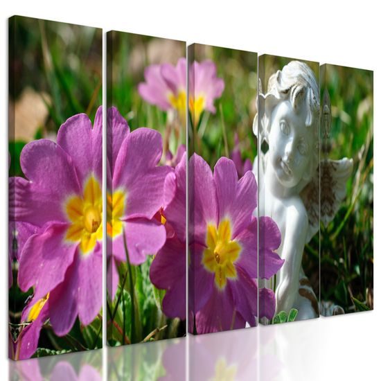 5-dielny obraz anjel na rozkvitnutej lúke