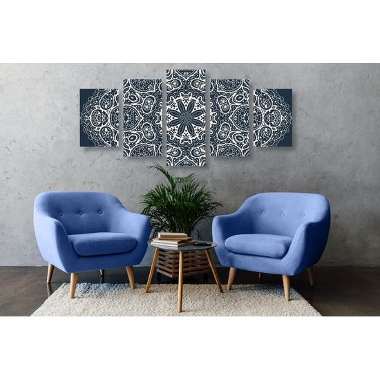 5-dielny obraz Mandala v tmavomodrom štýle