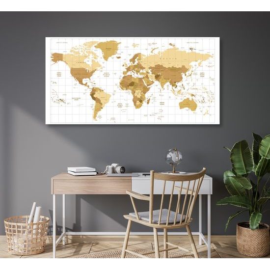 Obraz na korku stará mapa sveta v béžovom prevedení