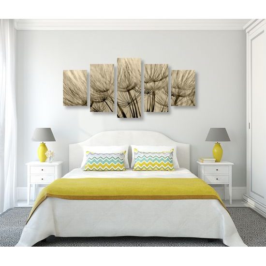 5-dielny obraz presný detail púpavy v sépiovom prevedení