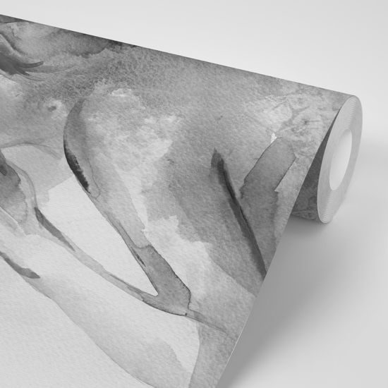 Samolepiaca tapeta čiernobiely portrét dámy v akvarelovom prevedení