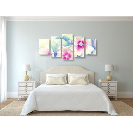 5-dielny obraz pôvabné akvarelové kvety