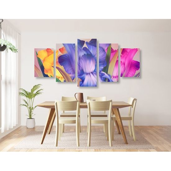 5-dielny obraz nádherné pestrofarebné kvety