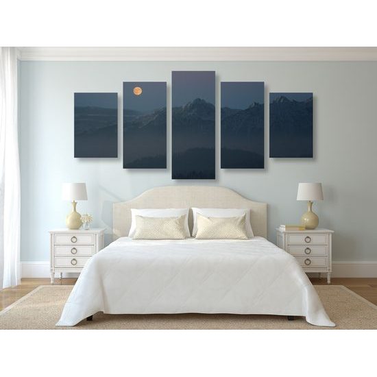 5-dielny obraz spln nad zasneženými horami