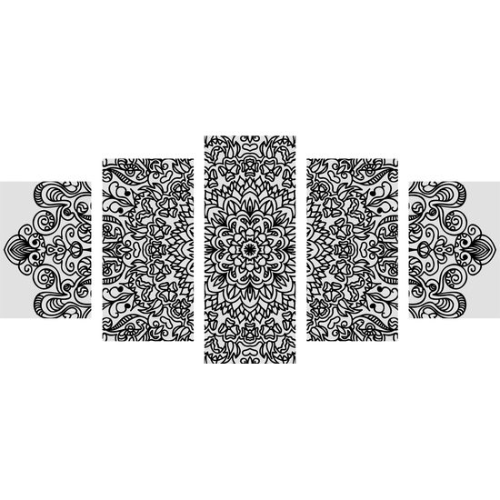 5-dielny obraz čiernobiela Mandala v štýle kvetov