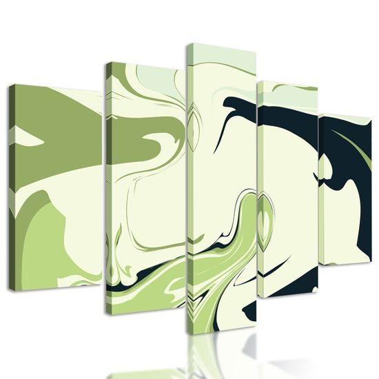 5-dielny obraz zelená abstrakcia