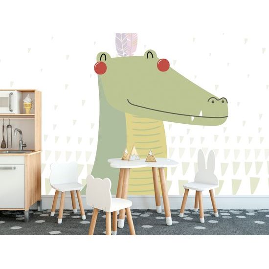 Tapeta usmievavý krokodíl s indiánskymi pierkami