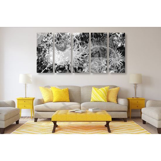 5-dielny obraz abstraktné umenie v čiernobielom prevedení