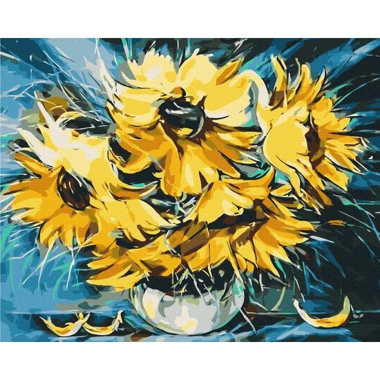 Maľovanie podľa čísiel váza so slnečnicami
