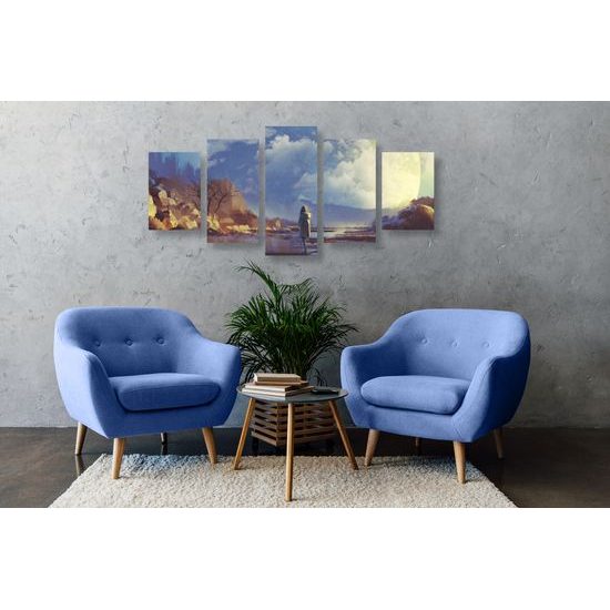 5-dielny obraz žena vo futuristickom svete