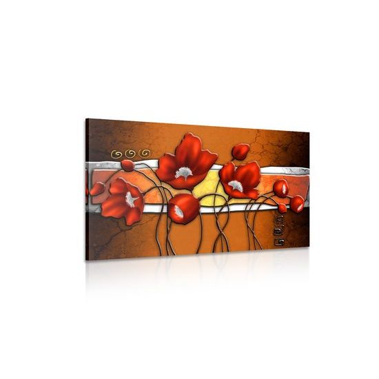 Obraz červené maky vo vintage prevedení