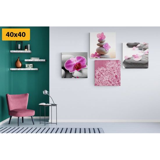 Set obrazov orchidea na pravidelných kameňoch