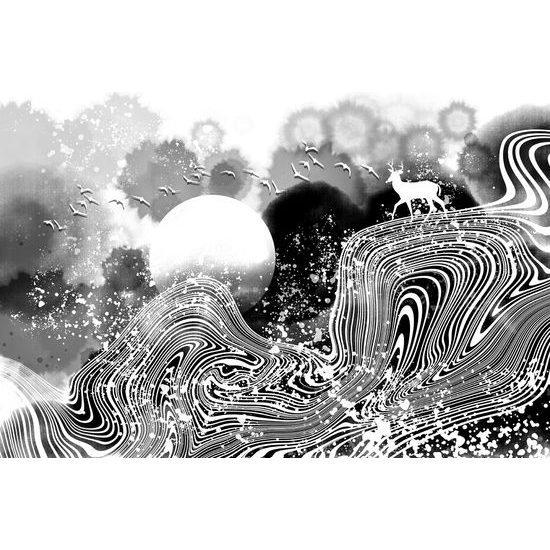 Jedinečná čiernobiela samolepiaca tapeta krajina kúziel