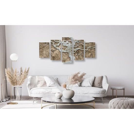 5-dielny obraz zaujímavý abstraktný strom na béžovom dreve