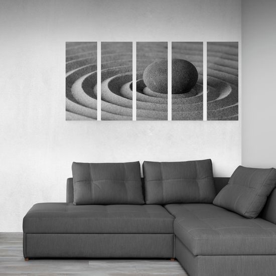 5-dielny obraz hladký kameň v čiernobielom prevedení
