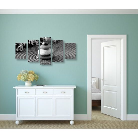 5-dielny obraz Zen svätyňa v čiernobielom prevedení