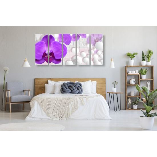 5-dielny obraz orchidea na elegantom pozadí