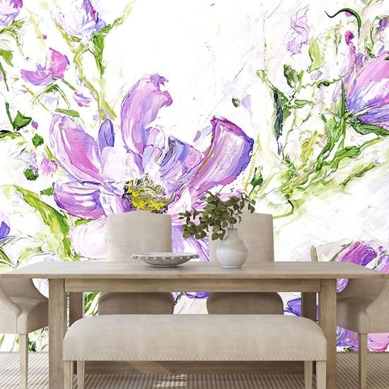 Samolepiaca tapeta olejomaľba letných fialových kvetov