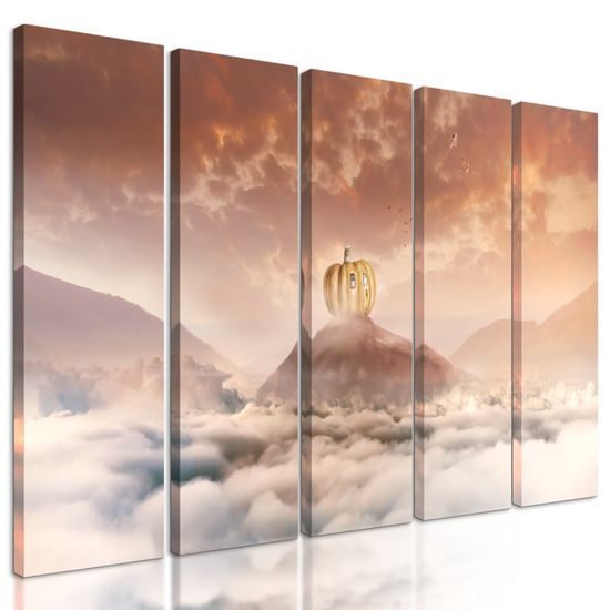 5-dielny obraz domček z tekvice na vrchole hory