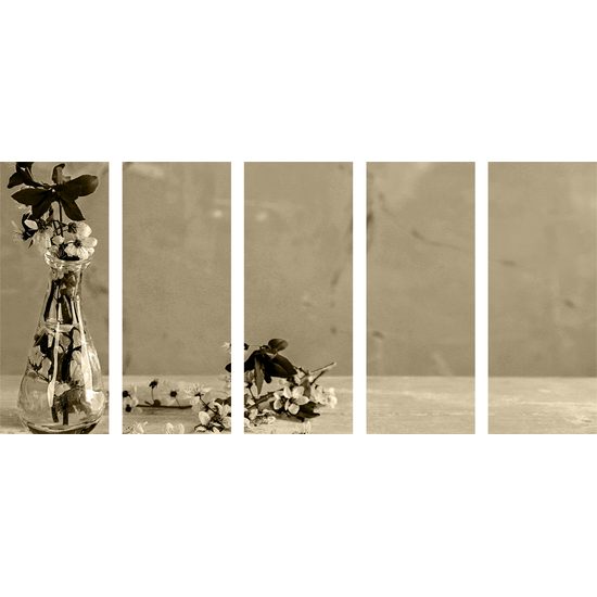 5-dielny obraz čerešňové zátišie v sépiovom prevedení