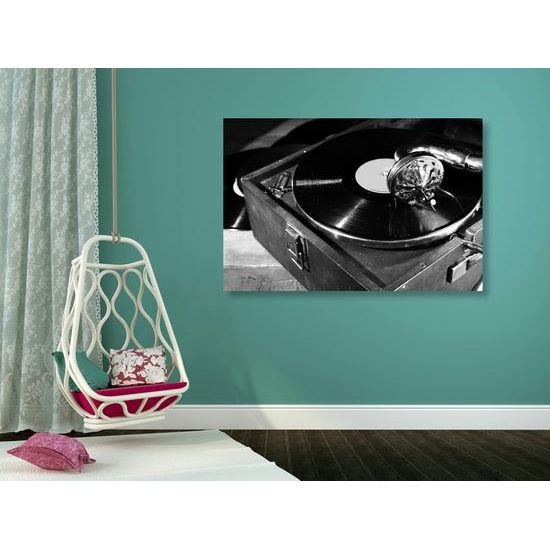 Obraz krása vinylovej platne v čiernobielom prevedení