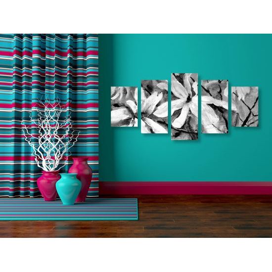 5-dielny obraz akvarelový javor v čiernobielom prevedení