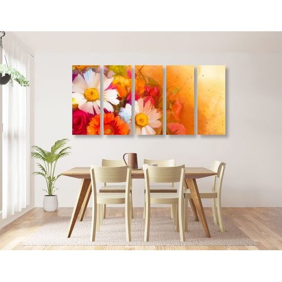 5-dielny obraz umelecká maľba pole plné nádherných kvetov