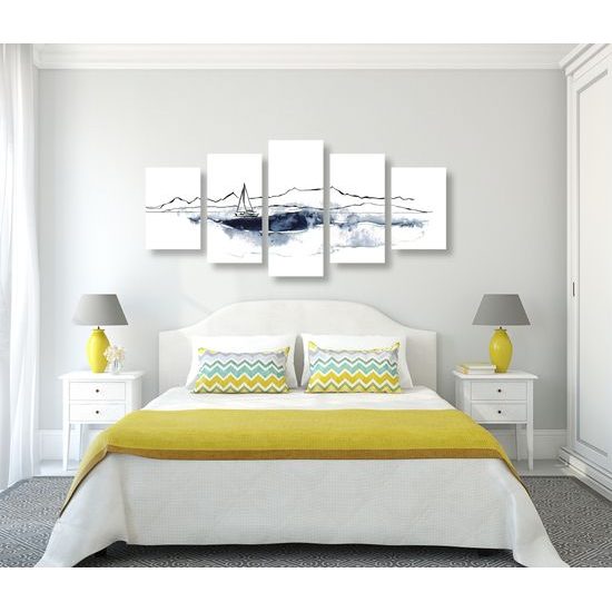 5-dielny obraz osamelá jachta