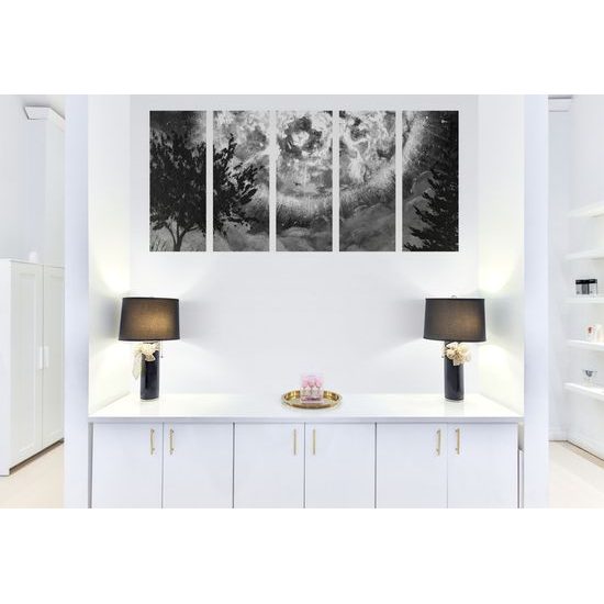 5-dielny obraz magický spln v čiernobielom prevedení