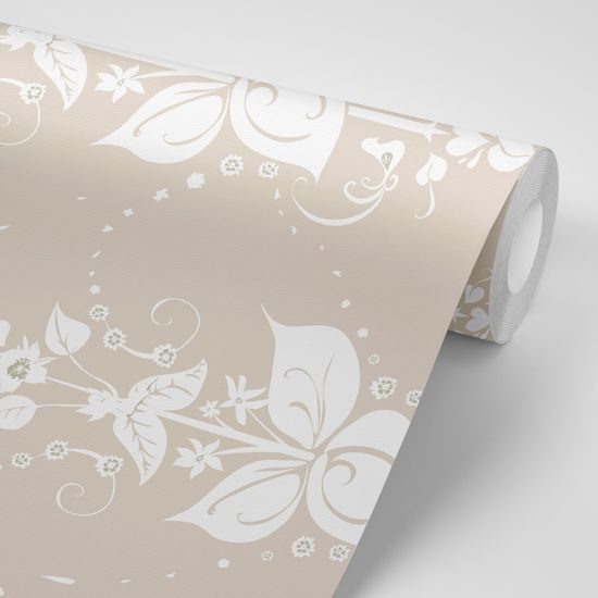 Tapeta jemné kvetinové liány v hnedom prevedení