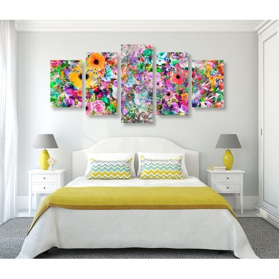5-dielny obraz kvety v žiarivých farbách