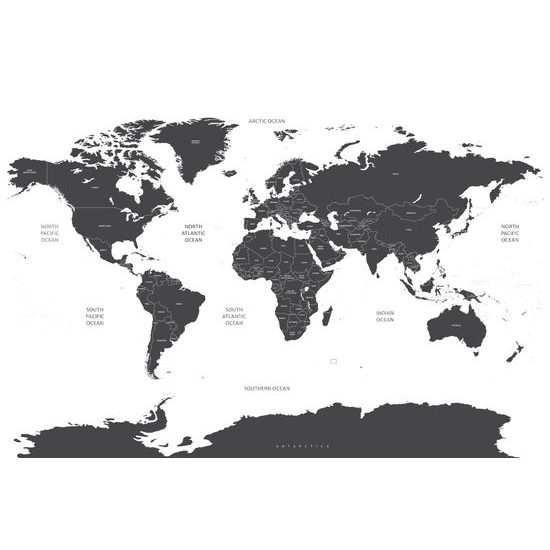 Obraz na korku tmavošedá mapa sveta so štátmi