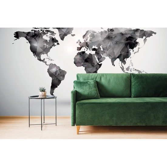 Samolepiaca tapeta čiernobiela mapa sveta tvorená polygónmi