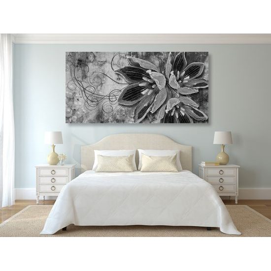 Obraz abstraktný kvet v čiernobielom prevedení