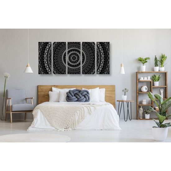 5-dielny obraz krásna čiernobiela Mandala