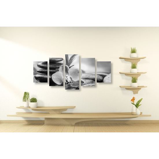 5-dielny obraz čiernobiele wellnes kamene v srdci prírody