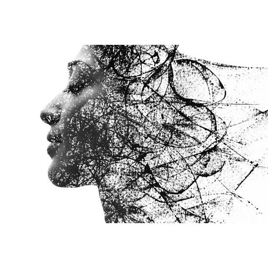 Samolepiaca tapeta tvár ženy s abstraktnými prvkami