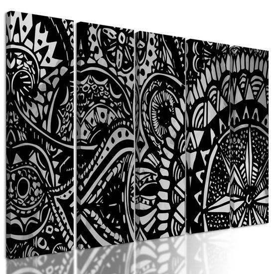 5-dielny obraz nevšedná čiernobiela Mandala