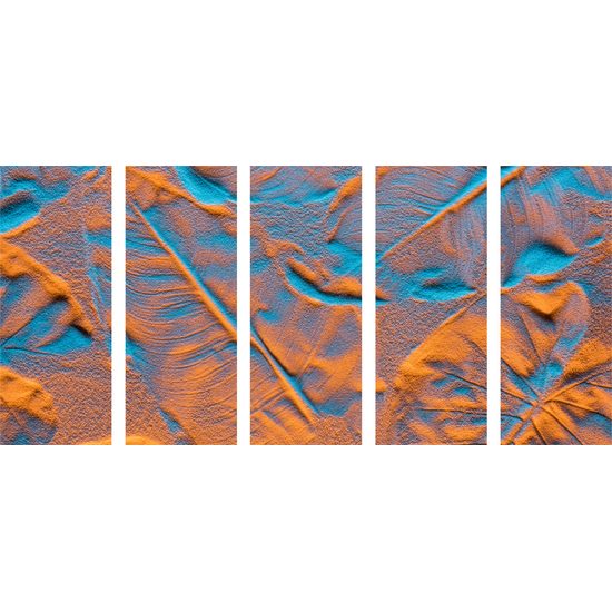 5-dielny obraz piesok so štruktúrou listov