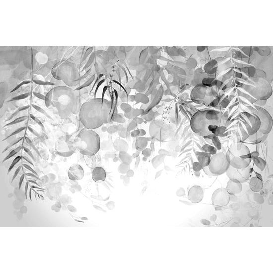 Samolepiaca tapeta nežné tropické listy v černobielom prevedení