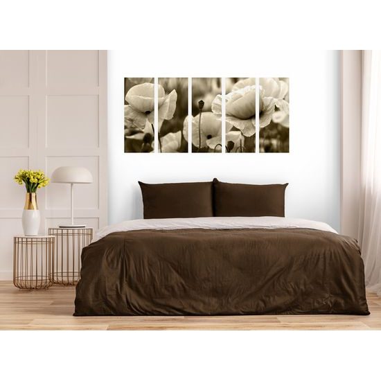 5-dielny obraz jedinečné divé maky v sépiovom prevedení