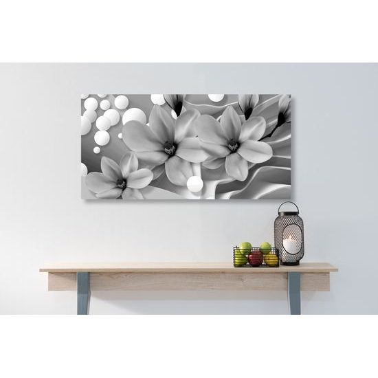 Obraz čiernobiela magnólia v rozkvete