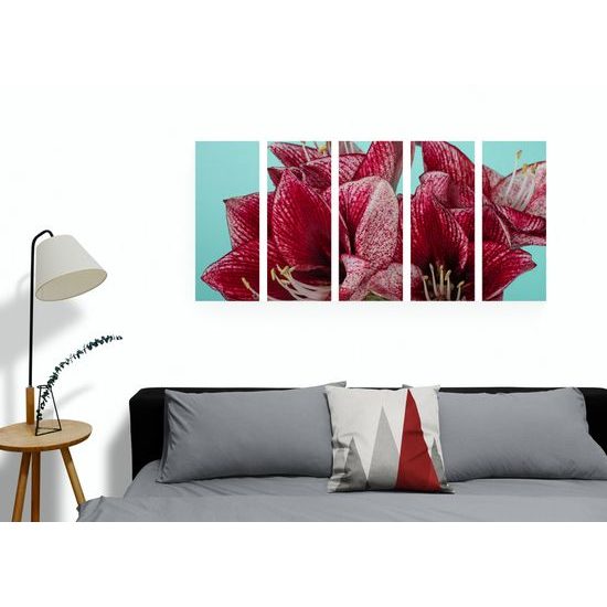 5-dielny obraz jedinečné kvety na tyrkysovom pozadí