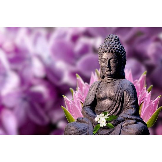 Samolepiaca fototapeta socha Budhu s fialovým pozadím