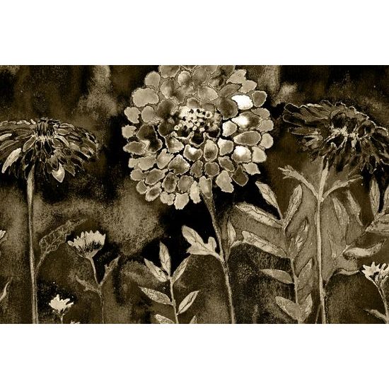 Obraz sépiova olejomaľba kvetov