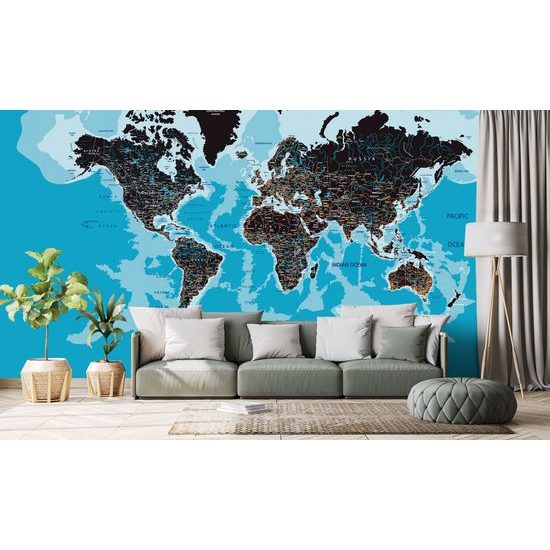 Samolepiaca tapeta moderná mapa sveta na modrom pozadí
