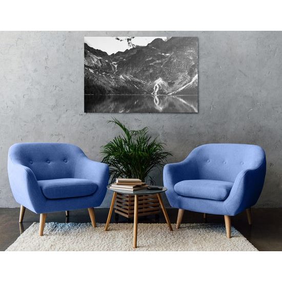 Obraz pleso v Tatrách v čiernobielom prevedení