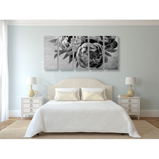 5-dielny obraz jemná pivonka v čiernobielom prevedení