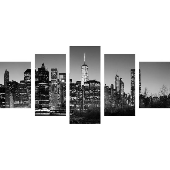 5-dielny obraz nočný New York v čiernobielom prevedení