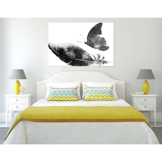 Obraz nádherný motýľ v čiernobielom prevedení